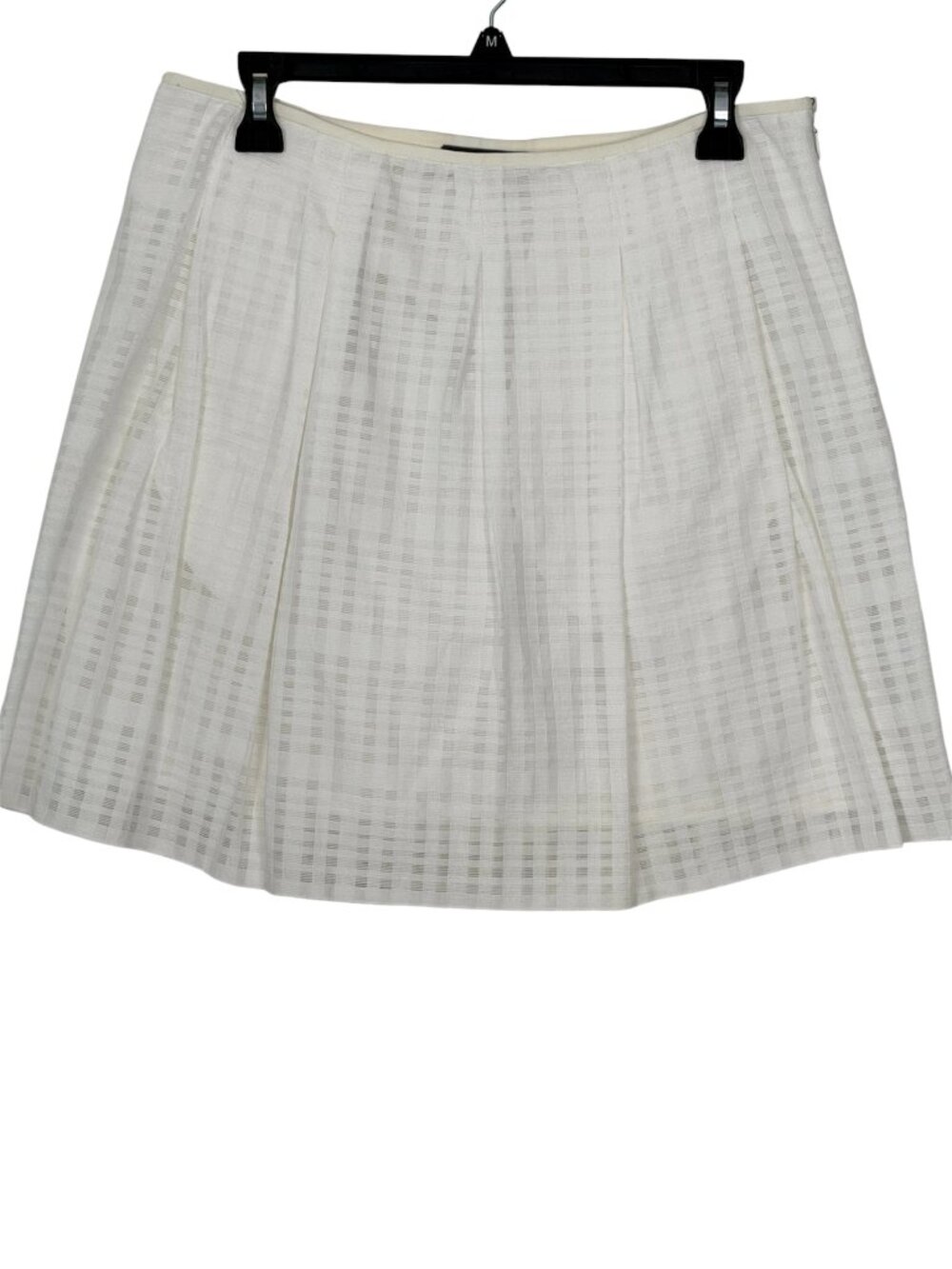 Vince Sheer Checked Pleated Cotton Lined Flared Mini Skirt Optic White Size 6